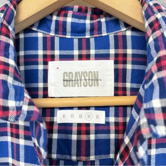 Grayson Shirt Blue Red Hero Plaid Feathered Cotton Flannel Button Down Size - Picture 4 of 14